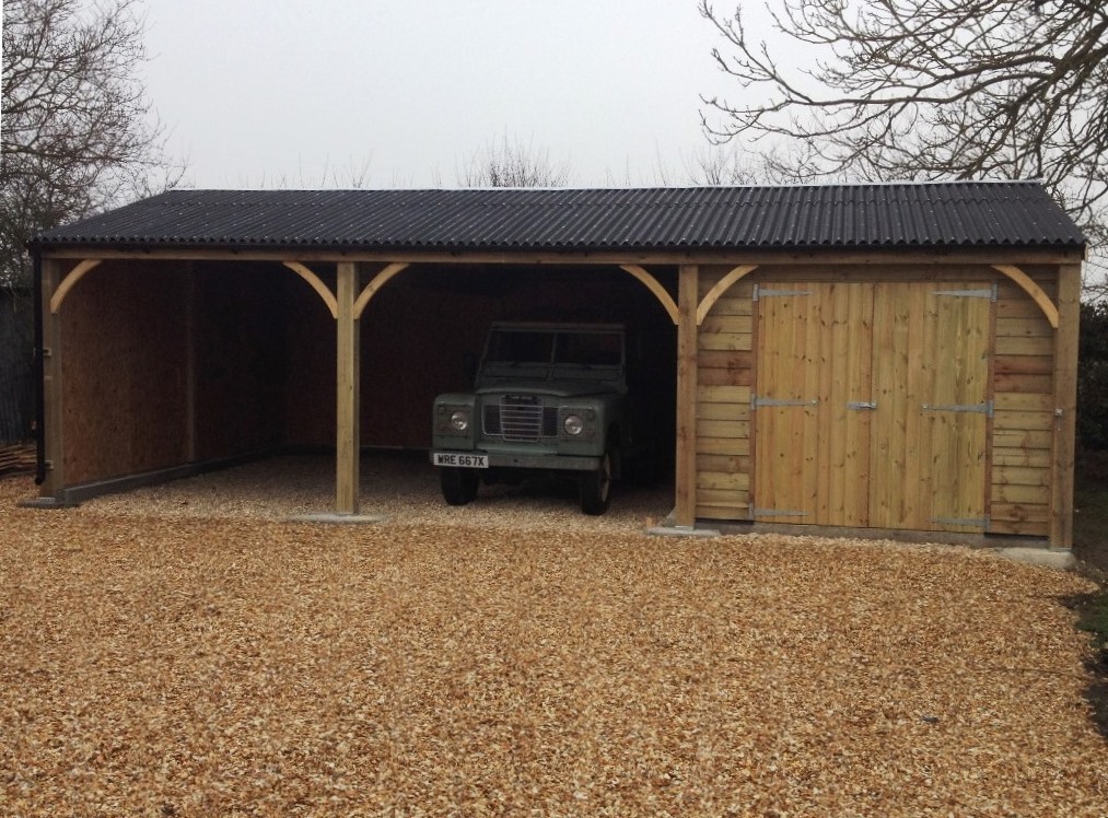wooden garage and carport